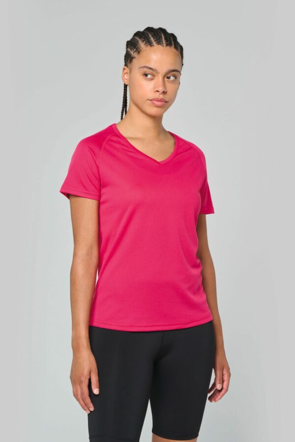 t shirt de sport manches courtes col v femme