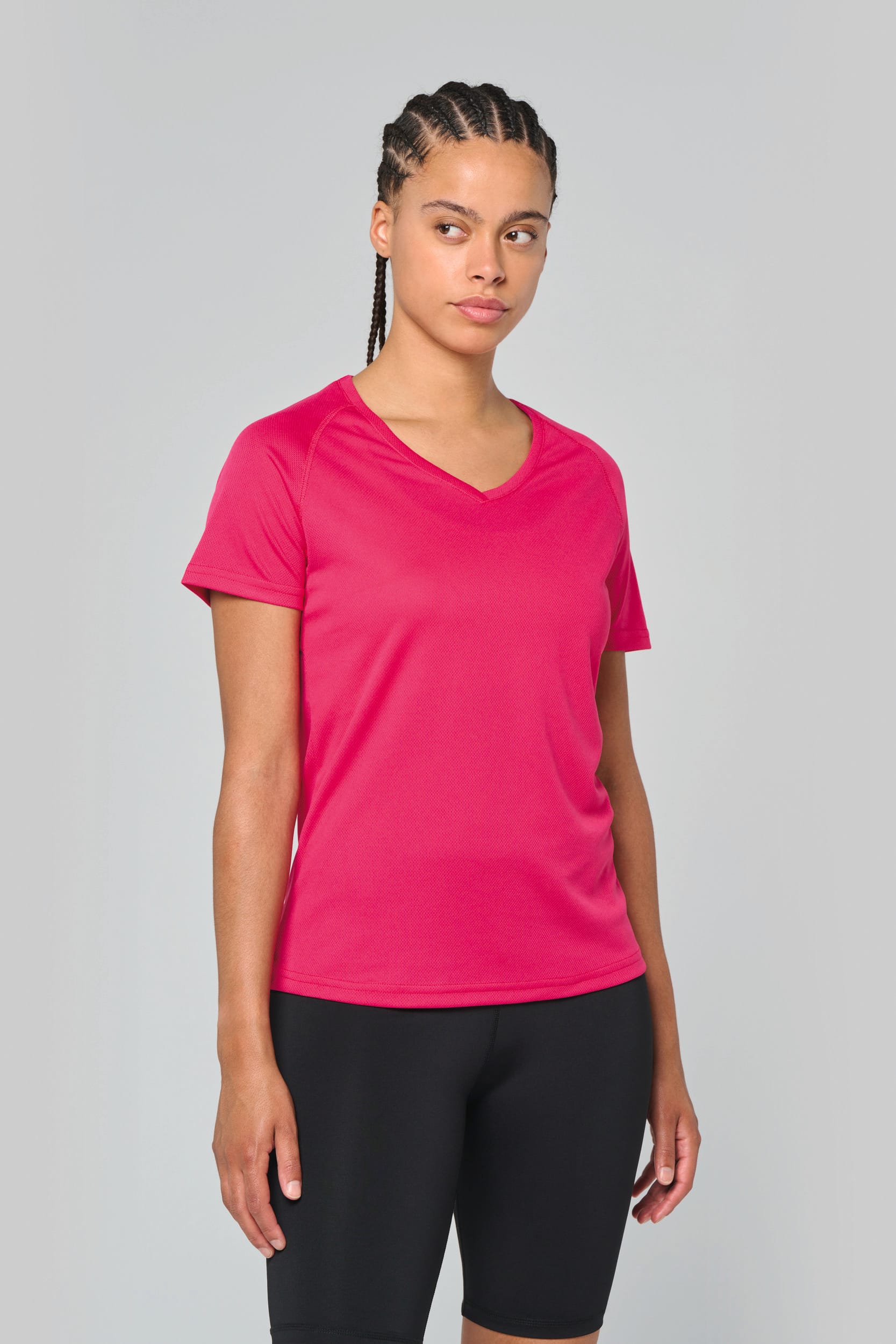 t shirt de sport manches courtes col v femme